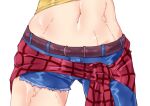  1girl abs asake_ameji asymmetrical_clothes belt commentary_request cowboy_shot denim jeans midriff narita_taishin_(umamusume) navel pants single_pantsleg solo standing stomach sweat thighs umamusume 