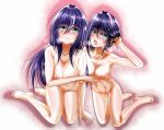  2girls absurdres barefoot blush breasts closed_mouth completely_nude green_eyes highres incest long_hair looking_at_viewer multiple_girls navel nipples nude open_mouth original purple_hair pussy siblings sisters take_your_pick tears yuri 