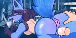  anthro anus blue_body blue_fur blush bodily_fluids body_blush breasts breath butt butt_grab canid canine cum cum_inside dialogue disembodied_hand disembodied_penis drooling duo female from_behind_position fur generation_4_pokemon genital_fluids genitals glistening glistening_body gym hand_on_butt hi_res interspecies lucario male male/female mammal muscular muscular_anthro muscular_female nintendo open_mouth penis phoxtrot pokemon pokemon_(species) pokephilia pussy pussy_blush red_eyes saliva sex side_boob tongue tongue_out yellow_body yellow_fur 