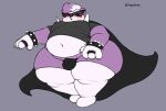  anthro axoarts bear big_butt black_cape black_clothing black_shirt black_t-shirt black_thong black_topwear black_underwear blush blush_line bracelet bulge butt cape claws clothing digital_media_(artwork) eyewear fur glasses hair hi_res huge_butt jewelry legwear male mammal moobs multicolored_body multicolored_fur navel obese obese_anthro obese_male on_ground overweight overweight_anthro overweight_male purple_body purple_fur purple_hair ring shirt solo spiked_bracelet spikes sunglasses t-shirt teeth thick_thighs thigh_highs thong topwear two_tone_body two_tone_fur underwear white_body white_fur white_hair 