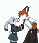  anthro blush bottomwear cigarette cigarette_kiss clothing disney duo female hi_res judy_hopps male nick_wilde pace-maker skirt wildehopps zootopia 