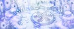  artist_request commentary day english_commentary fushigi_no_dungeon game_cg light_particles light_rays monochrome no_humans official_art outdoors pokemon pokemon_(game) pokemon_mystery_dungeon scenery snow snowflake_print snowflakes sunlight third-party_source white_theme wide_shot 