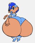  big_butt blue_clothing blue_eyeshadow blue_hair blue_lips bubble_butt butt cephalopod clothing colored_sketch crop_top ethan_(reathe) eyeshadow fan_character girly hair hand_on_butt huge_butt humanoid hyper hyper_butt legwear lips looking_back makeup male marine mintyotie mollusk nintendo octarian octoling panties pattern_clothing shirt simple_background sketch slutty_face solo splatoon stockings striped_clothing stripes thick_lips topwear underwear white_background white_body white_clothing white_skin 