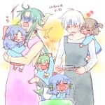  2boys 4girls aged_down arle_nadja blue_hair blue_hairband blush brown_hair closed_eyes crying draco_centauros green_hair hairband heart horns long_sleeves madou_monogatari mermaid monster_girl multiple_boys multiple_girls puyopuyo red_ribbon ri25to ribbon rulue_(puyopuyo) satan_(puyopuyo) schezo_wegey school_uniform serilly_(puyopuyo) short_hair side_ponytail white_hair 