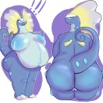  absurd_res anthro belly big_belly big_breasts big_butt breasts butt exclamation_point female genitals hi_res huge_breasts huge_filesize mcerror navel nintendo open_mouth pokemon pregnant pussy rear_view simple_background solo tail wide_hips 