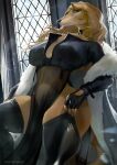  anthro blonde_hair breasts canid canine claws clothed clothing female finger_claws fur hair hi_res juliathedragoncat looking_at_viewer mammal nonoka_(nonoka917) solo yellow_body yellow_fur 