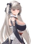  1girl absurdres azur_lane black_dress bow breasts closed_mouth corset dress formidable_(azur_lane) frills from_side grey_hair hair_bow highres large_breasts long_hair looking_at_viewer red_eyes remapack77 simple_background solo twintails very_long_hair white_background 