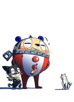  anthro atlus bear bodily_fluids canid canine canis cum cum_on_face domestic_cat domestic_dog felid feline felis genital_fluids genitals koromaru male male/male mammal megami_tensei megami_tensei_persona morgana_(persona) penis sega teddie_(persona) tomotomo15 