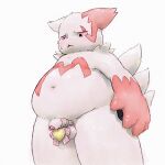  anthro apluss balls belly blush flaccid fur generation_3_pokemon genitals gift_wrapped hi_res male navel nintendo overweight penis pokemon pokemon_(species) ribbons solo white_body white_fur zangoose 