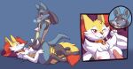  2019 anthro areola blue_background blue_body blue_eyes blue_fur blush bodily_fluids braixen breast_grab breast_play breasts canid canine close-up cum cum_on_breasts cum_on_face cum_on_tongue cumshot cutaway duo ejaculation erection female fiona_elrond fizzy-dog fox fur generation_4_pokemon generation_6_pokemon genital_fluids genitals hand_on_breast happy hi_res jewelry kneeling leg_grab looking_up lucario lying male male/female mammal necklace nintendo nipples nude on_back one_eye_closed orange_body orange_fur penis pillow pink_areola pink_nipples pokemon pokemon_(species) red_eyes riky_elrond romantic romantic_couple sex simple_background smile tan_body tan_fur thigh_grab titfuck tongue tongue_out white_body white_fur yellow_body yellow_fur 