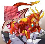  anal anal_penetration anthro anus blush censored cowgirl_position crouching drago_(bakugan) dragon from_front_position genitals helios_(bakugan) hi_res internal kageyama male male/male on_bottom on_top penetration penis raised_tail sex tail 