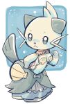  anthro black_ears black_hands black_tail blue_body blue_fur breasts clothing dewott dress female frown fur generation_5_pokemon hi_res navel nintendo oposa pink_nose pokemon pokemon_(species) seashell seashell_bra shell sketch solo standing tail whiskers 