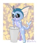  anthro beverage bright_light container cup drinking eeveelution female fin generation_1_pokemon genitals glistening glistening_body hi_res horn izzipurrito light_underbelly mcdonald&#039;s milkshake navel nintendo nude open_mouth peeing pokemon pokemon_(species) purple_body pussy simple_background solo standing straw_in_mouth tagme tail thick_thighs vaporeon young 