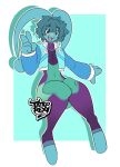  5_fingers anthro blue_body blue_eyes blue_hair clothing fingers generation_4_pokemon gesture hair happy jacket legendary_pokemon male manaphy navel nintendo pokemon pokemon_(species) simple_background solo suit tattoorexy teeth topwear v_sign 