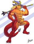  abs anthro balls bushiroad claws dragon drum_bunker_dragon future_card_buddyfight genitals hi_res lofnirv male muscular muscular_anthro muscular_male orange_body pecs penis red_body solo tail 