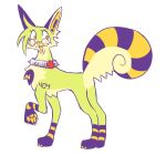  ambiguous_gender canid canine feral fur green_body green_fur hi_res labbit1337 mammal markings open_mouth open_smile smile solo sparkledog yellow_nose 