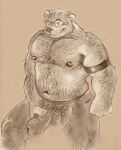  anthro balls bear buceps clothed clothing erection genitals holding_penis humanoid_genitalia humanoid_penis looking_at_viewer male mammal muscular navel nipples pecs penis smile solo topless trashcanchampion 