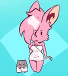  2023 anthro blue_background breasts cheek_tuft chest_tuft chibi cricetid duo eye_through_hair facial_tuft female fur grey_body grey_fur hair hampt_(jamoart) hamster jamoart looking_at_viewer low_res male mammal mathilda_(jamoart) medium_breasts pink_body pink_fur pink_hair rodent semi-anthro simple_background standing towel towel_only translucent translucent_hair tuft 
