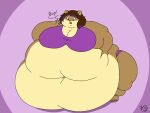  2018 4:3 4_fingers 4_toes anthro barefoot batspid2 bear belly belly_grab big_belly big_breasts biped blue_eyes bottomwear breasts brown_body brown_fur brown_hair claws cleavage clothed clothing crop_top dialogue digital_drawing_(artwork) digital_media_(artwork) english_text eyebrows eyelashes feet female fingers flat_colors front_view full-length_portrait fur gradient_hair hair huge_breasts huge_hips huge_thighs hyper hyper_belly love_handles mammal midriff monica_(montyfatbear) morbidly_obese morbidly_obese_anthro morbidly_obese_female multicolored_body multicolored_fur multicolored_hair navel obese obese_anthro obese_female overweight overweight_anthro overweight_female pink_nose portrait purple_clothing purple_hair shirt short_hair signature simple_background solo standing tan_body tan_fur text thick_thighs three-quarter_view toe_claws toes topwear two_tone_body two_tone_fur two_tone_hair 