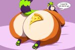  2022 anthro big_butt butt dialogue food fur grease hair head_turned hi_res ian_(ian-exe) looking_back lying male mammal mouth_closed nude obese obese_anthro obese_male on_front overweight overweight_anthro overweight_male paws pizza pizza_slice procyonid raccoon raised_tail rear_view shenzel smile solo speech_bubble tail text 