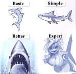  anthro breasts clothed clothing digital_media_(artwork) female fish hair hi_res lables looking_at_viewer marine realistic shark shnidermoon solo teeth text titles 