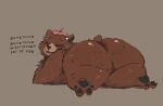  2023 anthro bear bedroom_eyes beret big_butt black_eyebrows black_eyelashes black_nose black_pawpads black_text brown_body brown_ears brown_fur brown_tail butt clothing countershade_fur countershade_snout countershading dialogue digital_drawing_(artwork) digital_media_(artwork) dreamworks dreamywolfdd ear_piercing ear_ring english_text eyebrows eyelashes fangs female female_anthro fur fur_tuft glistening glistening_butt green_sclera hat head_turned headgear headwear hi_res huge_butt looking_at_viewer looking_back looking_back_at_viewer lying mama_bear mama_bear_(puss_in_boots) mammal mature_anthro mature_female mostly_nude mostly_nude_anthro mostly_nude_female narrowed_eyes on_front open_mouth open_smile pawpads piercing pink_beret pink_clothing pink_hat pink_headwear puss_in_boots_(film) puss_in_boots_the_last_wish red_tongue ring_piercing seductive short_tail simple_background smile smiling_at_viewer snout solo tail talking_to_viewer tan_background teeth text three-quarter_view tongue tuft 