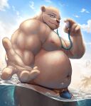  absurd_res anthro bear belly bulge cigarette clothing eyewear fur glasses guadr hair hi_res leib_(tas) lifewonders male mammal medical_instrument musclegut navel nipples partially_submerged pecs polar_bear ponytail scientific_instrument smoking solo speedo stethoscope swimwear tokyo_afterschool_summoners ursine white_body white_fur 