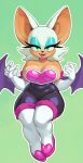  2023 5_fingers absurd_res anthro armwear bat boots breasts cleavage clothed clothing elbow_gloves eyeshadow female fingers footwear fur gloves handwear hi_res lipstick looking_at_viewer makeup mammal rizdraws rouge_the_bat sega simple_background solo sonic_the_hedgehog_(series) spilling_breasts tan_body tan_skin white_body white_fur wings 