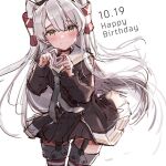  amatsukaze_(kancolle) aruka black_dress dated dress garter_straps grey_hair grey_neckerchief hair_tubes happy_birthday heart heart_hands kantai_collection long_hair looking_at_viewer neckerchief one-hour_drawing_challenge sailor_collar sailor_dress short_dress simple_background smile smokestack_hair_ornament striped striped_thighhighs thighhighs two_side_up white_background white_sailor_collar 
