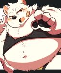  2023 96tning anthro band-aid bandage belly big_belly black_nose blush canid canine canis clothing cute_fangs domestic_dog fur humanoid_hands kemono male mammal navel overweight overweight_male shirt solo topwear underwear white_body white_fur 