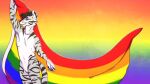  16:9 anthro black_hair black_stripes cheek_tuft facial_tuft featureless_crotch felid fur grey_body grey_fur hair lgbt_pride lionfloof looking_at_viewer male mammal markings nude pantherine portrait pride_colors rainbow_background rainbow_flag rainbow_pride_colors rainbow_symbol short_hair simple_background smile solo standing striped_arms striped_legs striped_markings striped_tail stripes tail tail_markings three-quarter_portrait tiger tuft whiskers white_body white_fur widescreen 