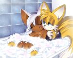  age_difference aged_up anthro bat bath bubble_bath canid canine dark_body dark_skin duo female fox hi_res light-skinned_male male male/female mammal miles_prower older_female rouge_the_bat sega sonic_the_hedgehog_(series) squish_(artist) younger_male 
