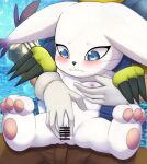  absurd_res anthro bandai_namco blue_eyes blush digimon digimon_(species) duo female gatomon genitals hi_res human male male/female mammal mikado_ryoma nipples pussy 