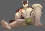  absurd_res anthro black-kun bulge canid canine canis clothed clothing feet hi_res jockstrap jockstrap_only male mammal muscular scar solo tokitechie topless underwear underwear_only wolf 