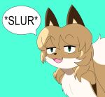  anthro averi_(fiddleafox) brown_body brown_fur canid canine female fox fur green_eyes hair hi_res long_hair looking_at_viewer mammal open_mouth redcrystal simple_background single_tooth solo speech_bubble text white_body white_fur 