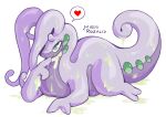 &lt;3 absurd_res ambiguous_fluids ambiguous_gender anthro feral finger_on_mouth generation_6_pokemon goodra hi_res inviting looking_up lying melting nintendo on_front pinup pokemon pokemon_(species) pose rozalid slime smile solo 