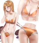  1girl absurdres ass asymmetrical_sidelocks bra breasts commission drill_hair gradient_hair hairband highres kantai_collection long_hair medium_breasts multicolored_hair navel orange_bra orange_hair orange_panties panties pixiv_commission purple_eyes purple_hair tama_(tamago) underwear underwear_only white_hairband yuugure_(kancolle) 