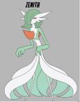  absurd_res anthro biped character_name dooblebugs full-length_portrait gardevoir generation_3_pokemon green_hair grey_background hair hair_over_eye hi_res looking_at_viewer male medium_hair nintendo one_eye_obstructed pokemon pokemon_(species) portrait red_eyes simple_background slim solo standing zenith_(dooblebugs) 