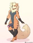  anthro arcanine biped black_body black_fur collar dabelette erection eyes_closed eyewear fur generation_1_pokemon genitals glasses hi_res humanoid_genitalia humanoid_penis male mostly_nude nintendo orange_body orange_fur penis pokemon pokemon_(species) simple_background solo tan_body tan_fur text url 