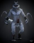  2023 3d_(artwork) absurd_res alternate_version_at_source animal_genitalia animal_penis anthro areola balls black_sclera canid canine canine_genitalia canine_penis canis claws death_(puss_in_boots) digital_media_(artwork) dreamworks dual_holding erection fur genitals grey_body grey_fur hi_res holding_object holding_weapon knot kreic looking_at_viewer male mammal navel nude penis puss_in_boots_(film) puss_in_boots_the_last_wish red_eyes sickle solo standing tail weapon wolf 