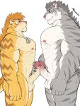  2019 abs anthro balls blonde_hair blush drks duo felid frottage fur genitals glanz_(reoh_ch_h_v) grey_body grey_fur grey_hair grey_stripes hair larger_male male male/male mammal masturbation nipples pantherine pecs penis purple_eyes red_eyes sex size_difference smaller_male stripes tiger wilden_(reoh_ch_h_v) yellow_body yellow_fur yellow_stripes 