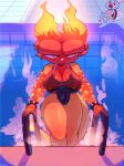  absurd_res anthro beak big_breasts big_nipples bodily_fluids breasts bumpy_skin burnt cleavage clothed clothing curvy_figure duo elemental_manipulation eyebrows female female_focus fire fire_manipulation flaming_hair flaming_tail generation_1_pokemon hi_res hourglass_figure huge_nipples magmar multicolored_body nintendo nipple_outline nipples one-piece_swimsuit open_mouth orange_body pain pokemon pokemon_(species) pool pseudo_hair rabiosin red_body side_boob small_breasts small_waist steam swimwear tail tears thick_eyebrows thick_thighs thin_neck two_tone_body wartortle wasp_waist water wide_hips 