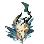  animal_focus brown_eyes commentary full_body highres leaf leafeon looking_at_viewer no_humans notched_ear pokemon pokemon_(creature) running running_towards_viewer simple_background sketch solo splashing standing takashi_(pixiv_80298118) water white_background 