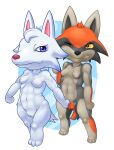  abstract_background absurd_res animal_crossing anthro arctic_wolf areola blue_eyes breasts canid canine canis casual_nudity countershade_face countershade_tail countershade_torso countershading digitigrade duo female female/female fur genitals grimace group_nudity hair head_tuft hi_res hip_tuft hybrid jennifer_(gotadraw) mammal mklxiv multicolored_body multicolored_fur navel nintendo nipples one_eye_closed one_eye_obstructed orange_pubes pain paws pubes pulling_hair pussy red_wolf small_breasts smile smirk tail thick_thighs touching_hair tuft walking whitney_(animal_crossing) wide_hips wolf yellow_eyes 