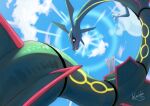  absurdres black_sclera claws closed_mouth cloud colored_sclera commentary_request day dragon eastern_dragon highres kaichi_(tomiyu25) no_humans outdoors pokemon pokemon_(creature) rayquaza signature sky solo yellow_eyes 