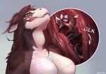  anthro anthro_pred anthro_prey big_breasts breasts brown_hair countershading dragon eellivven esophagus extreme_size_difference featureless_breasts female female_pred hair hi_res horn in_throat internal larger_female larger_pred licking licking_lips male male/female male_prey mammal mouse murid murine neck_bulge oral_vore rodent size_difference smaller_male smaller_prey smile snaggle_tooth swallowing tongue tongue_out vore 