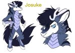  absurd_res anthro antlers asian_mythology blue_eyes chinese_mythology east_asian_mythology equid equine glitter hi_res horn jojo&#039;s_bizarre_adventure josuke_higashikata kirin male mammal model_sheet mythology pompadour reference_image solo starseeker 