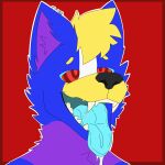  absurd_res ambiguous_gender animated anthro blonde_hair blue_body blue_fur blue_tongue bodily_fluids canid canine canis drooling floofyblitz fox fur hair hi_res hybrid hypnosis hypnotic_eyes male mammal mind_control purple_body purple_fur red_eyes saliva saliva_string simple_background solo tongue tongue_out wolf yellow_body yellow_fur 