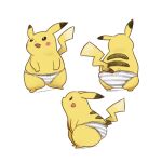  clothed_pokemon from_behind from_side grey_stripes highres multiple_views no_humans panties pikachu pokemon pokemon_(creature) solo striped striped_panties tetsuwan_woopie underwear underwear_only white_background 