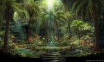  artist_request company_name copyright copyright_name day final_fantasy final_fantasy_xiv highres ladder landscape light_rays monster no_humans official_art outdoors palm_tree plant rock scenery sunbeam sunlight tree water 